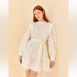New Farm Rio Off White  Mini Dress Appliqué 3d Flower